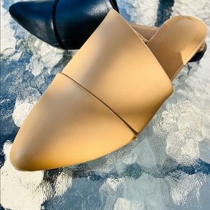 Tan flat slides loafers